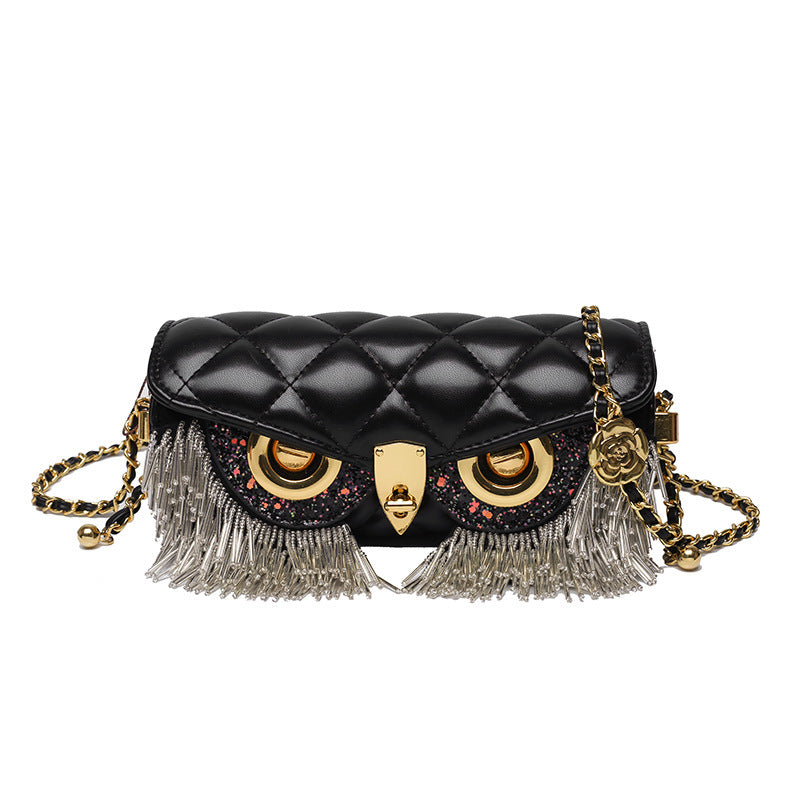 Rhombus Tassel Owl-shaped Shoulder Chain Bag