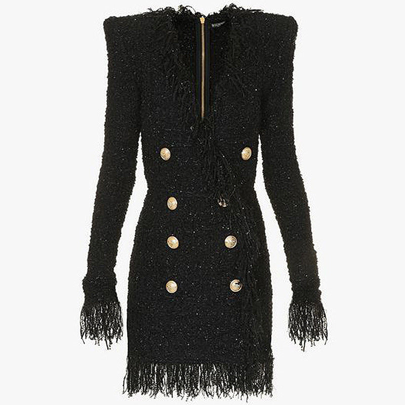 Women's Bright Silk Woolen Fringe Edge Dress Jacket