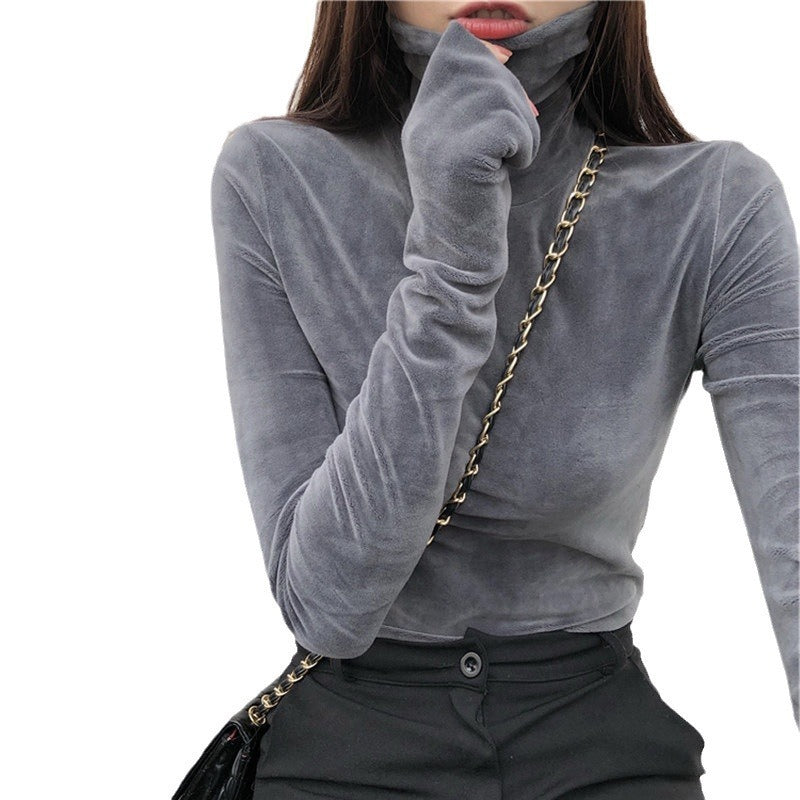 Fleece-lined Thick Long-sleeved T-shirt Keep Warm Inner Match Turtleneck Top