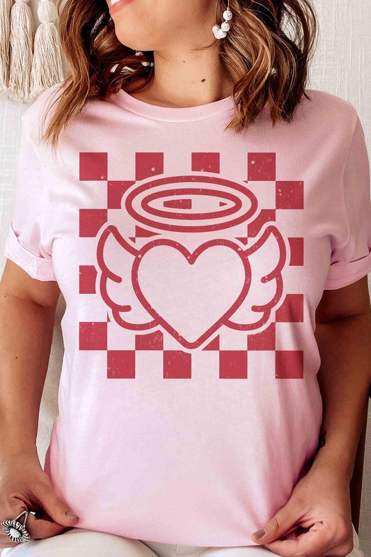 PLUS SIZE - CHECKERED ANGEL HEART Graphic T-Shirt