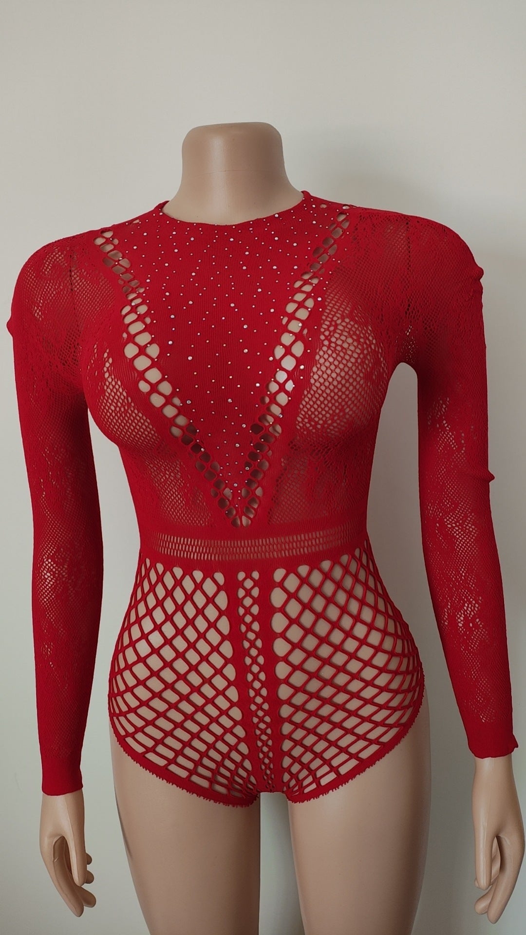 Rhinestone Long Sleeve Fishnet