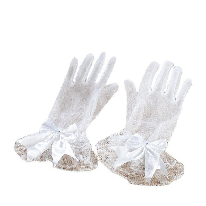 Bridal Wedding Gloves Short Full Finger Crystal Tulle