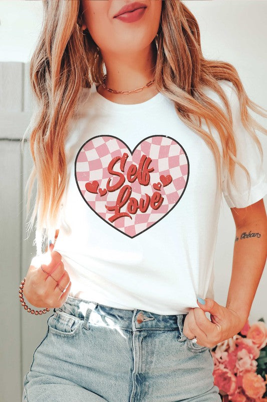 PLUS SIZE - SELF LOVE CHECKERED HEART Graphic Tee