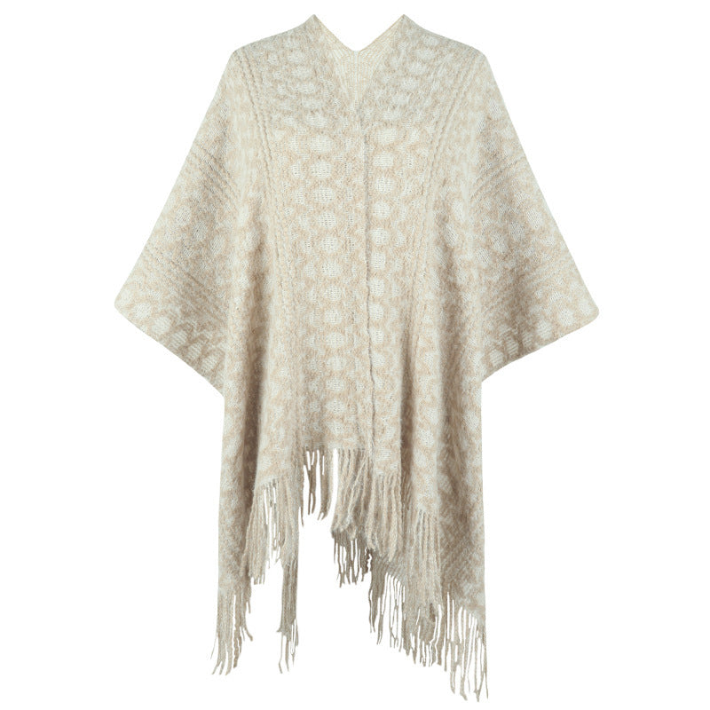 Polyester Yarn Crocheted Hollow Knitted Tassel Cape And Shawl Sweater Women's Cardigan