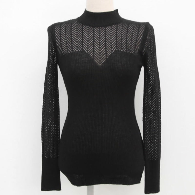 Elegant Half Turtleneck Hollow-out Slim Sweater