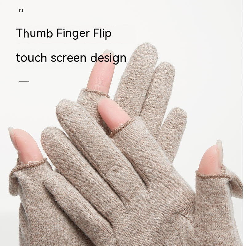 Women's Fleece-lined Thickened Outdoor Cycling Touch Screen Warm Gloves