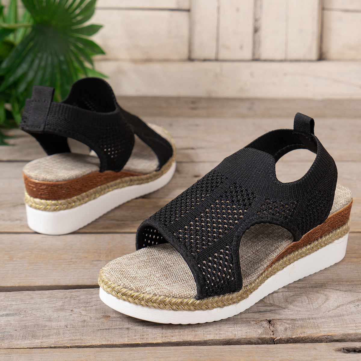 Wedges Sandals Summer Fly Woven Breathable Mesh Shoes