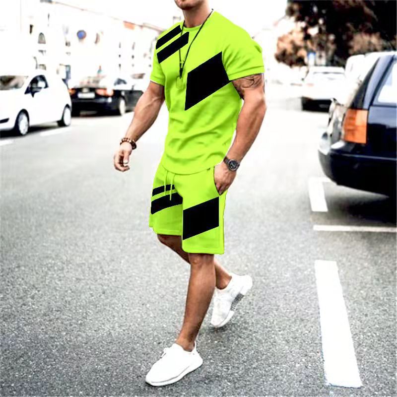 Men's Loose Fashion Casual Round Neck T-shirt Two-piece Set