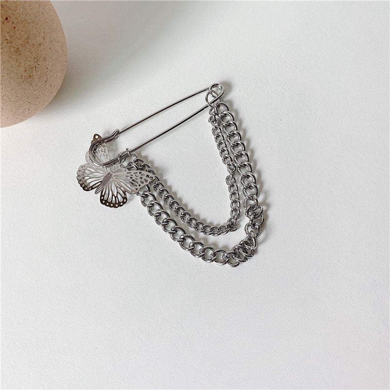 Butterfly Chain Pin Brooch Metal Suit