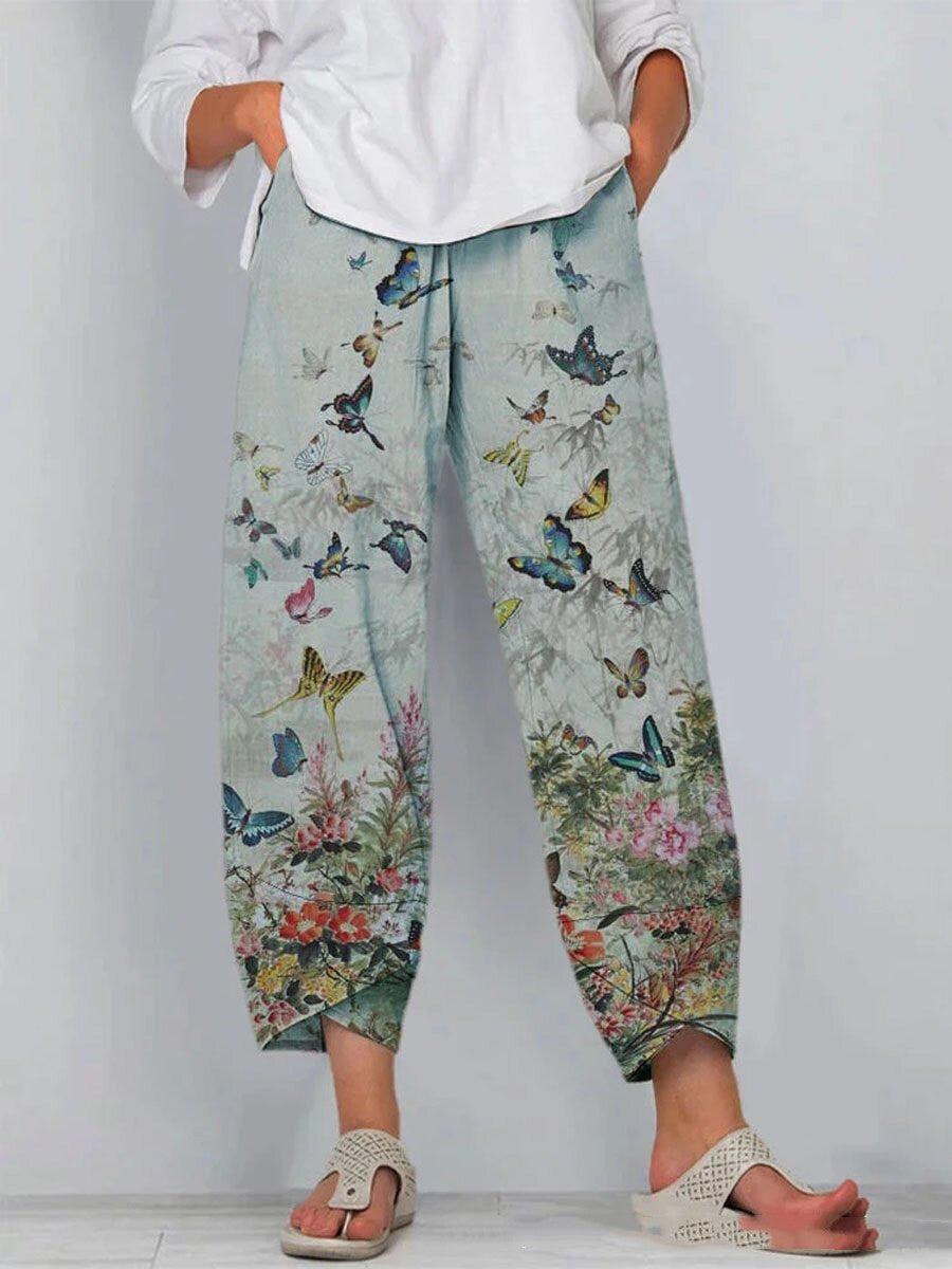 Butterfly Print Casual Pants Ladies