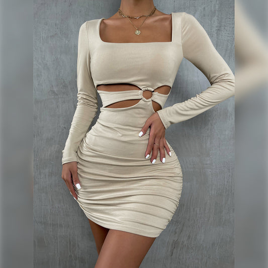 Sexy Square Neck Long Sleeve Dress