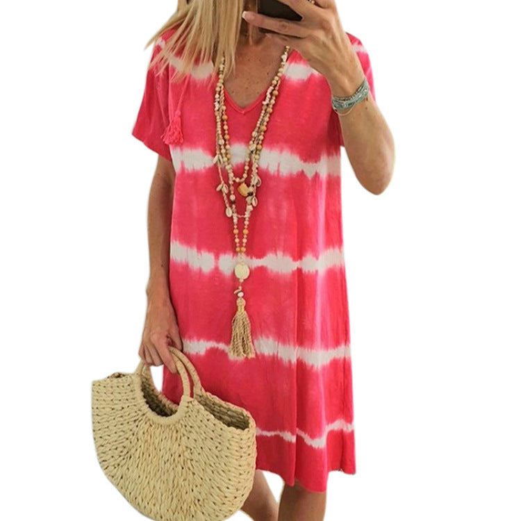 Tie-dye Short Sleeve Dress Women