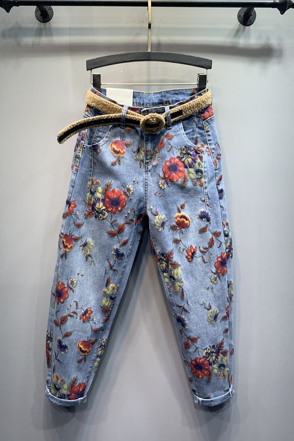 Flower Print Casual Jeans