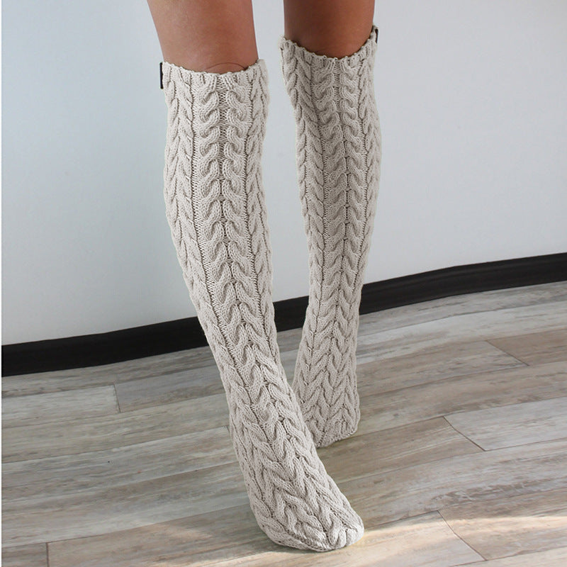 Three-color Twist Mid-calf Knitted Bunching Socks Women