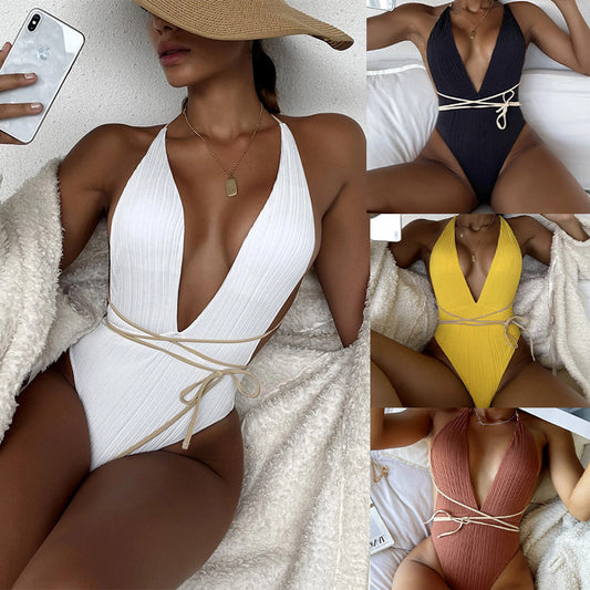 V-neck One Piece Beach Swimwear