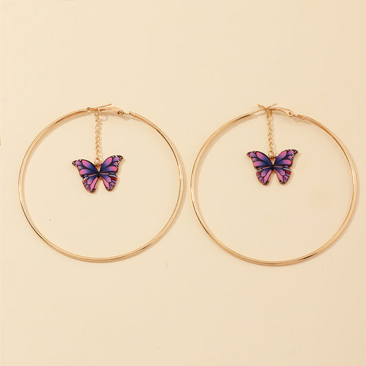 Ring Hollow Butterfly Tassel Earrings