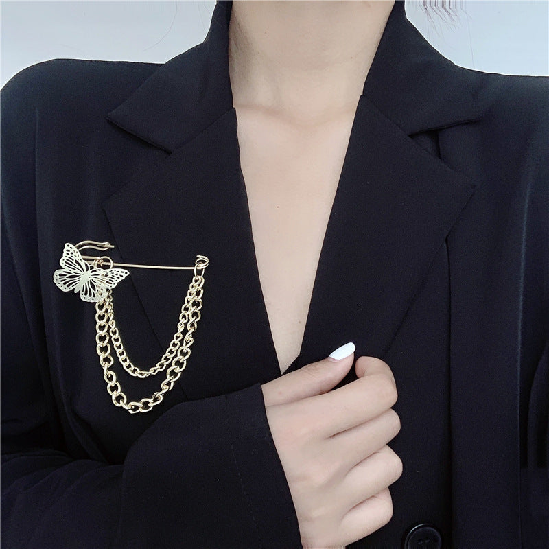 Butterfly Chain Pin Brooch Metal Suit