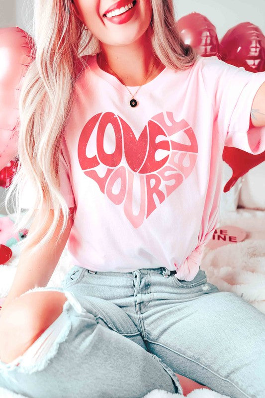 PLUS SIZE - LOVE YOURSELF HEART Graphic T-Shirt