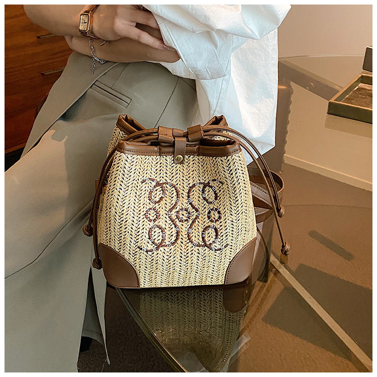 Straw Seaside Vacation Beach Woven Bucket Bag