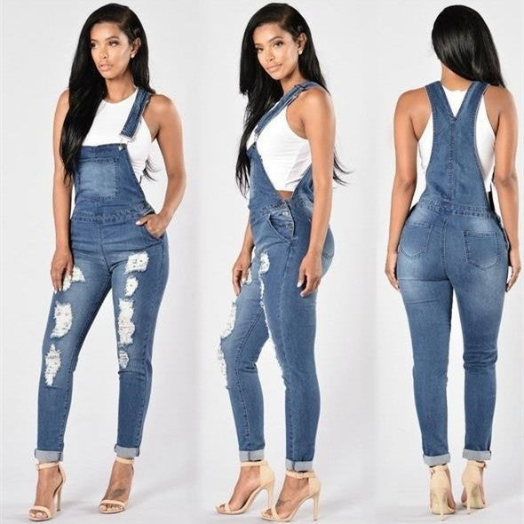 Denim strap overalls