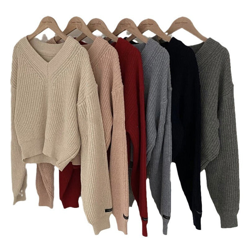 Letter Patch Loose Leisure All-matching Long Sleeve Knitted Pullover Sweater