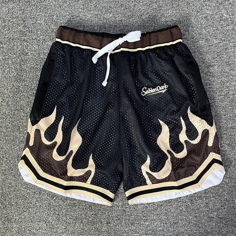 Flame Double Layer Mesh Style Sports Shorts