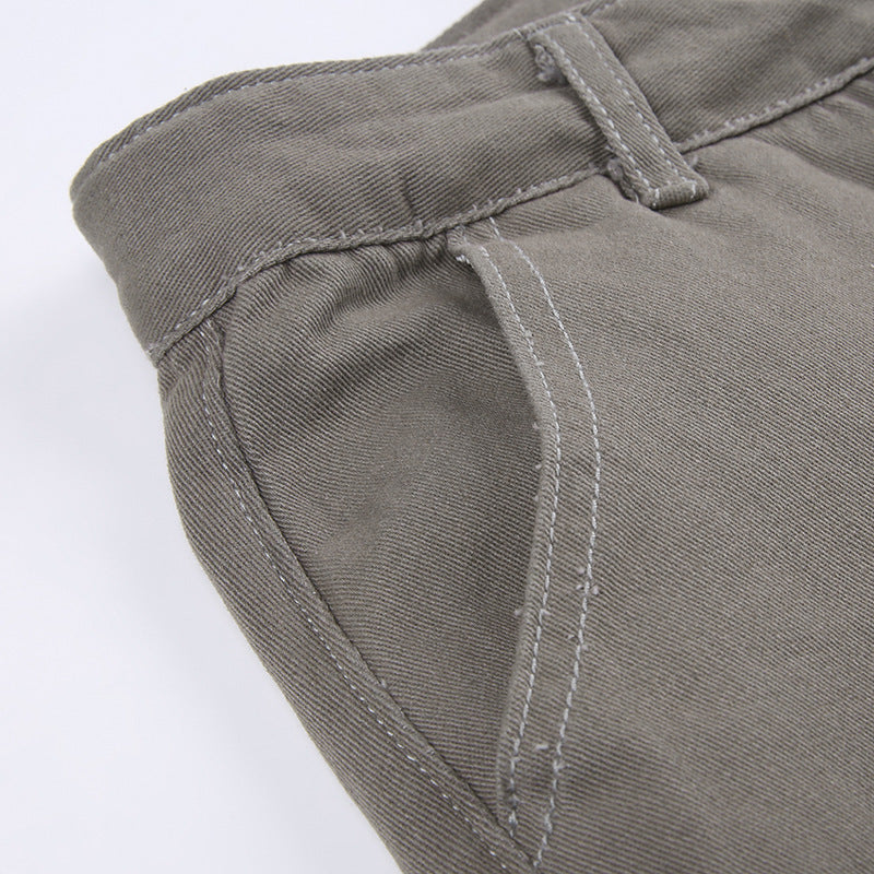 Multi-pocket Gray Straight Loose Jeans