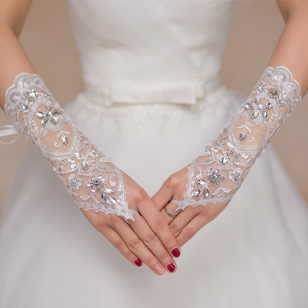 Bridal Lace Sewing Diamond Wedding Gloves Wedding Accessories