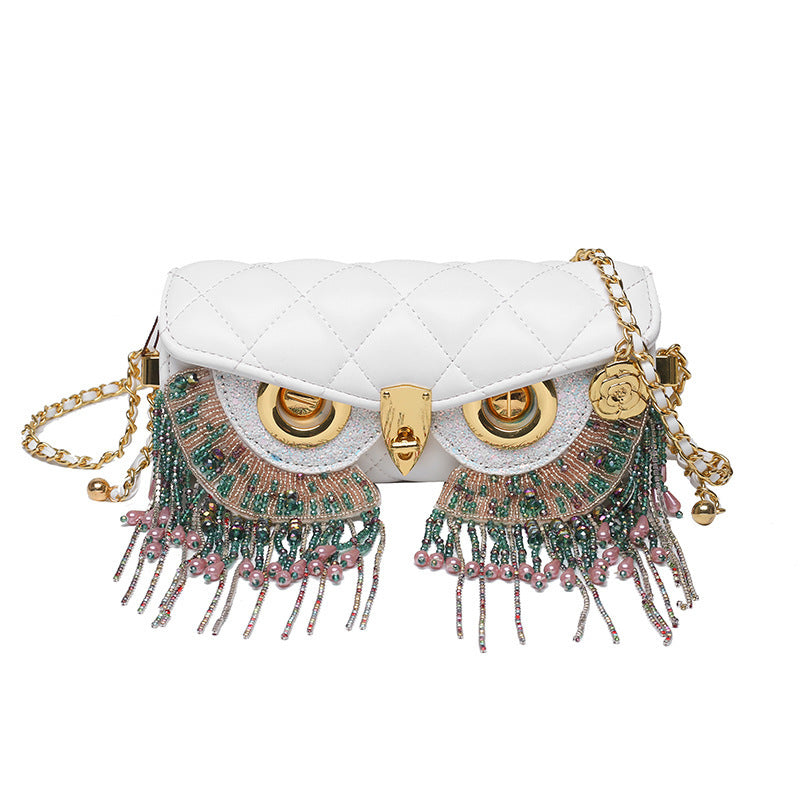 Rhombus Tassel Owl-shaped Shoulder Chain Bag