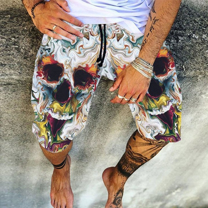 Skull Pattern Printing Digital 3D Casual Quick-drying Beach Pants