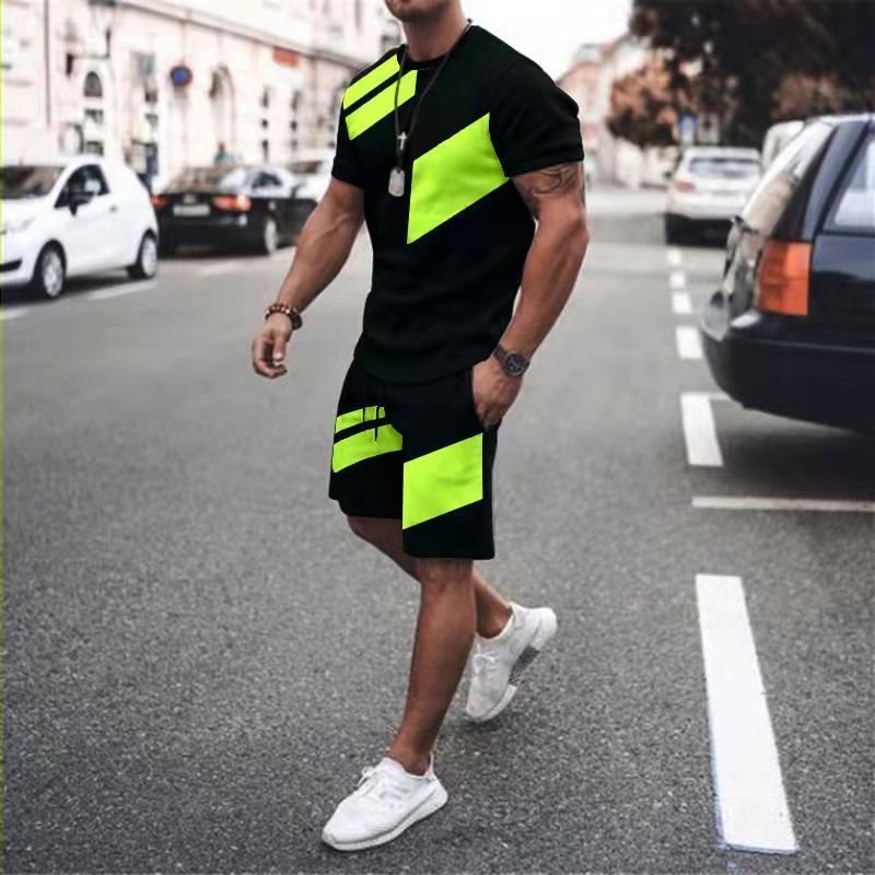 Men's Loose Fashion Casual Round Neck T-shirt Two-piece Set