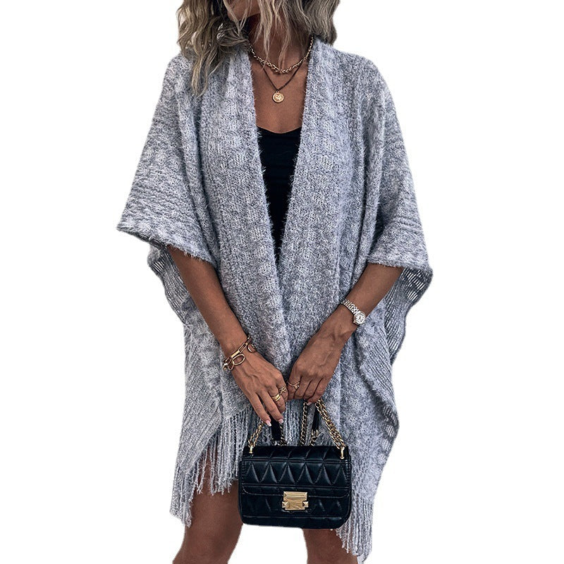 Polyester Yarn Crocheted Hollow Knitted Tassel Cape And Shawl Sweater Women's Cardigan