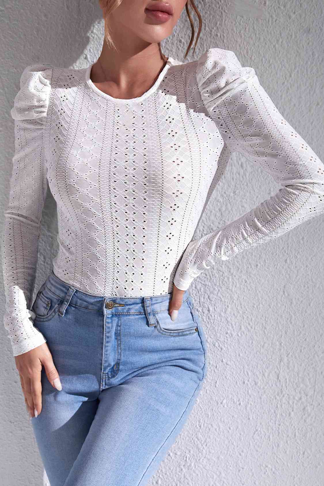 Eyelet Round Neck Top