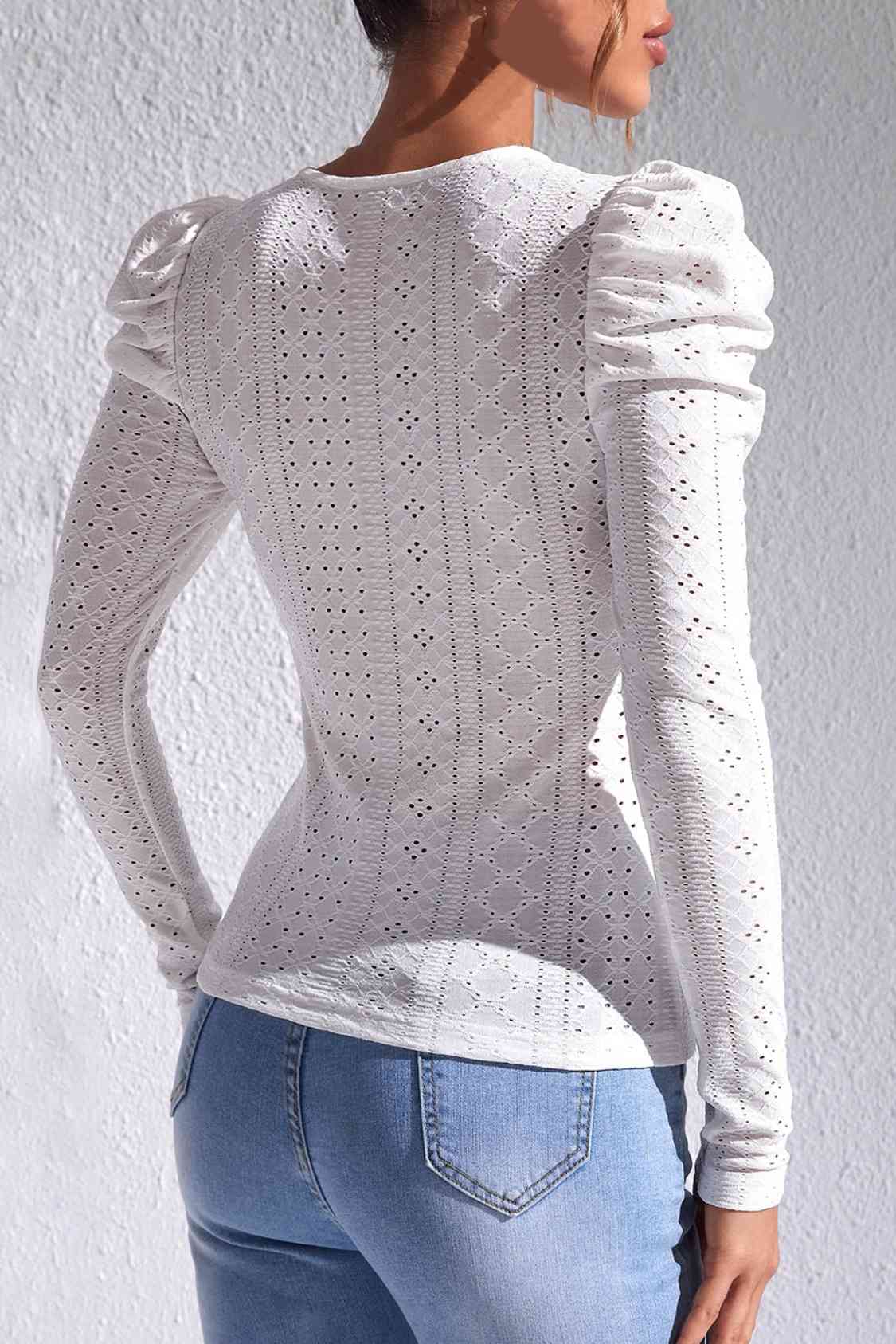 Eyelet Round Neck Top